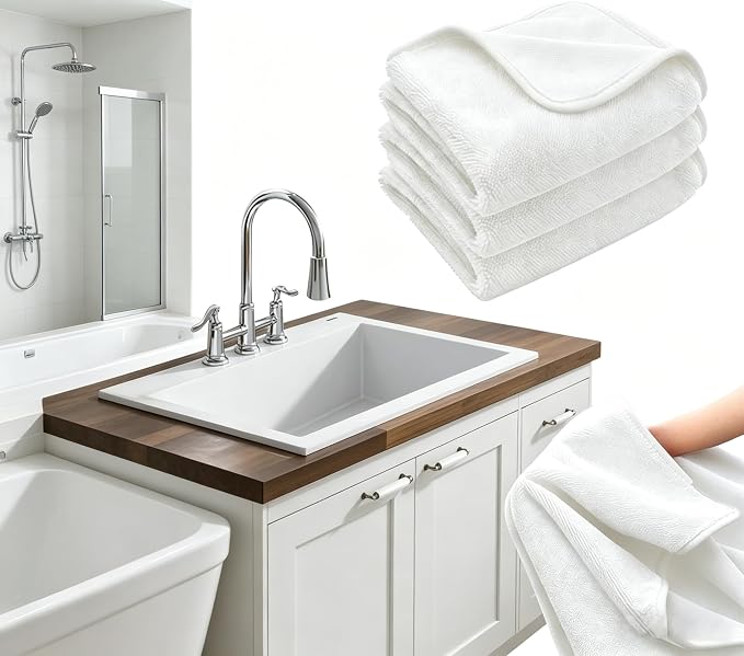 White Dual-Sided Microfiber Face Towels, Exfoliating Face Cloths by Ecopandy