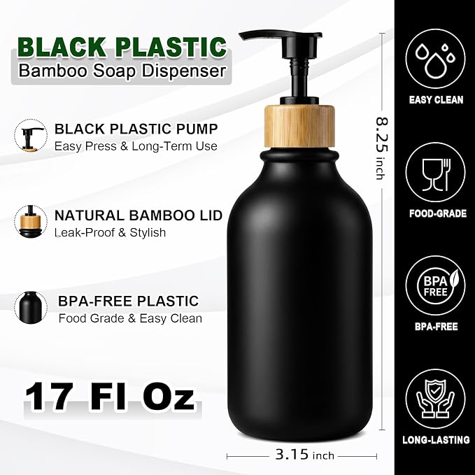 KASUNTING Black Soap Dispenser, 4 Pack Hand Soap Dispenser Bathroom - Image 3