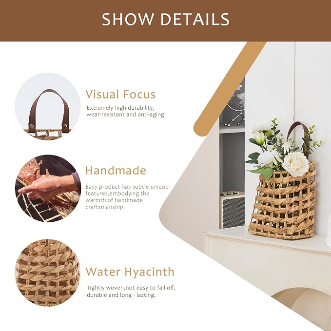 Wall Hanging Basket Decorative Boho Mounted Organizer Dried Flower Plants Front - Image 3