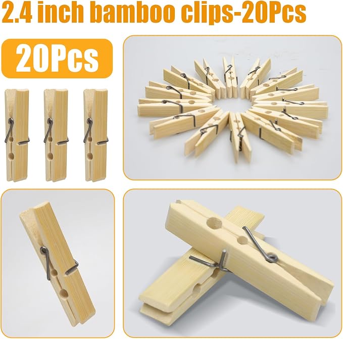 Natural Bamboo Clothespins 20-Pack Wooden Clothes Pins - Image 2