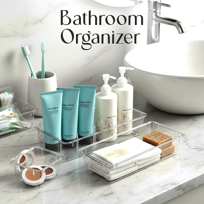 KICHLY 25-Piece Clear Drawer Organizer Set – Multi-Size Storage Trays | Bathroom - Image 2