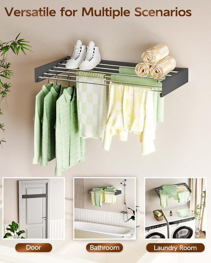 Vikaqi Wall Mounted Clothes Drying Rack 40", Foldable Wall Mount Laundry Rack - Image 4