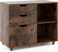 File Cabinet, Mobile Filing Cabinet w/Universal Wheels & 3 Drawers, Wood Printer Stand with Storage, Rolling File Cabinets for Home Office, Living Room, Bedroom (Rustic Brown, 3 Drawers)