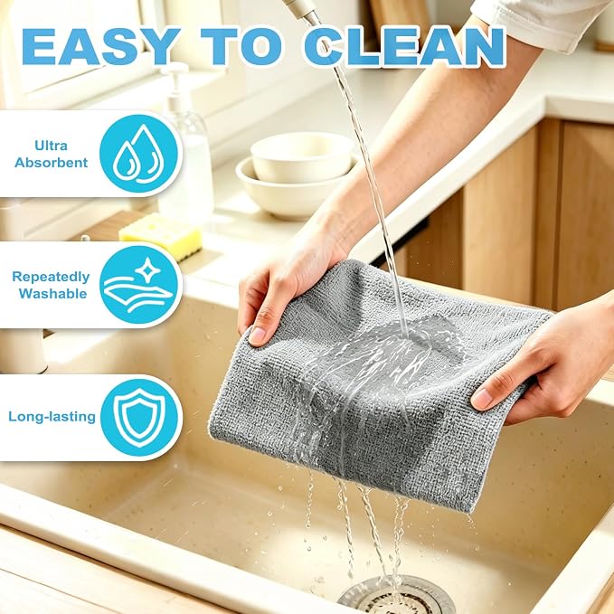 Puomue 55 Pack Microfiber Cleaning Cloth Roll, Tear Away Reusable Paper Towels - Image 6
