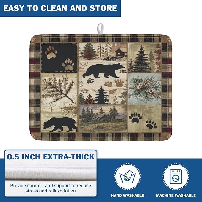 Giwawa Black Bear Dish Drying Mat Forest Cabin Decorative Dishes Pad 18x24 Inch - Image 5