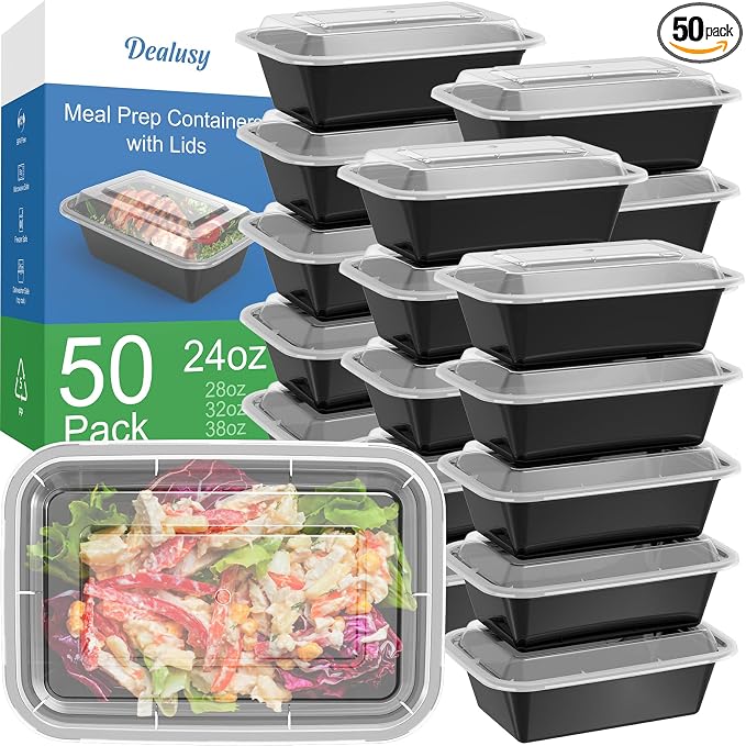 Dealusy 50 Pack 24 oz Meal Prep Containers Reusable by Dealusy