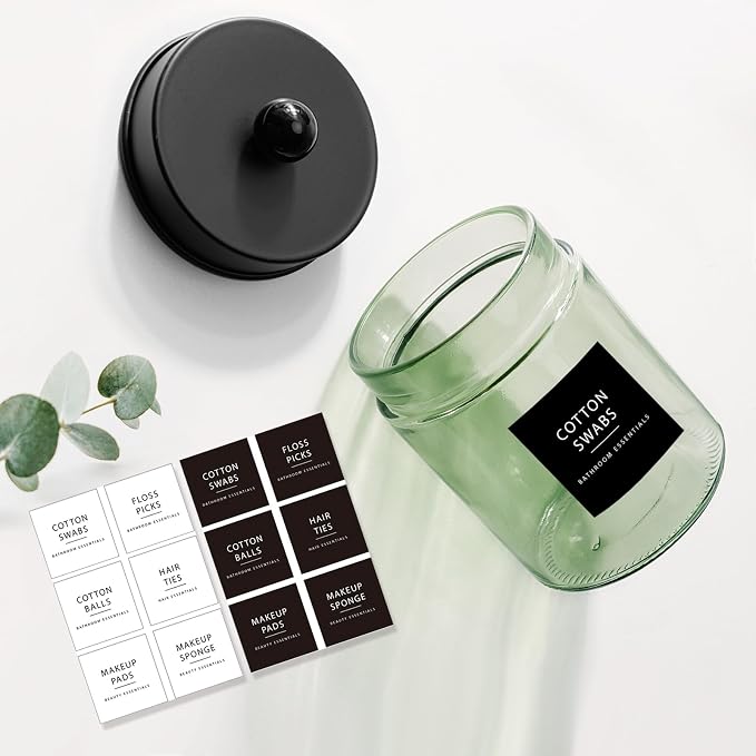 Amolliar Green Glass Apothecary Jar, Qtip Holder - Image 3