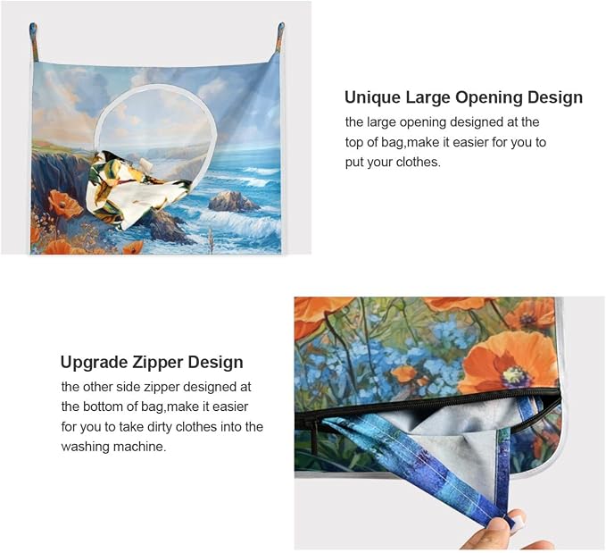 Hanging Laundry Hamper with Stainless Steel Hooks, Oxford Fabric Printing Door - Image 4