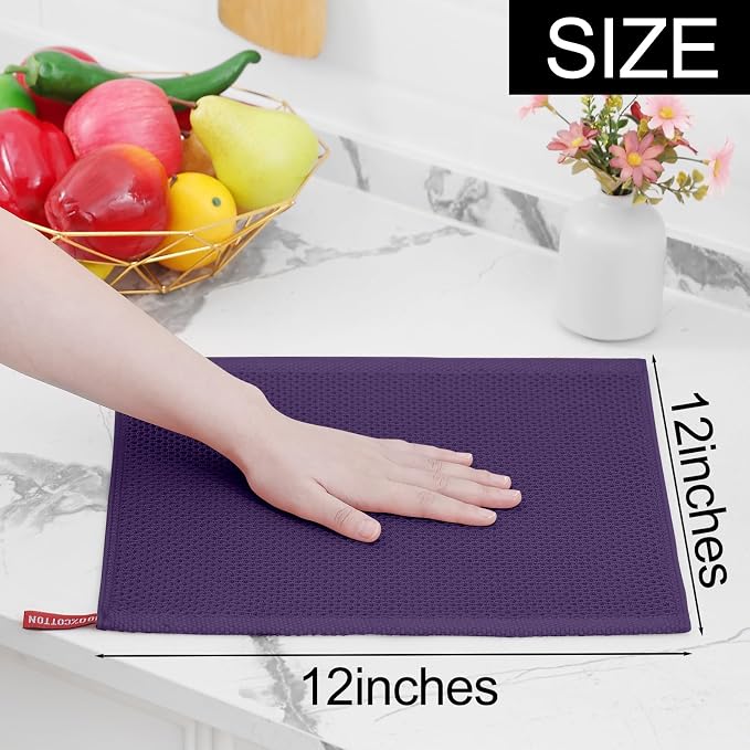 Homaxy 100% Cotton Waffle Weave Kitchen Dish Cloths 8-Pack, Eggplant | 12 x 12 - Image 5