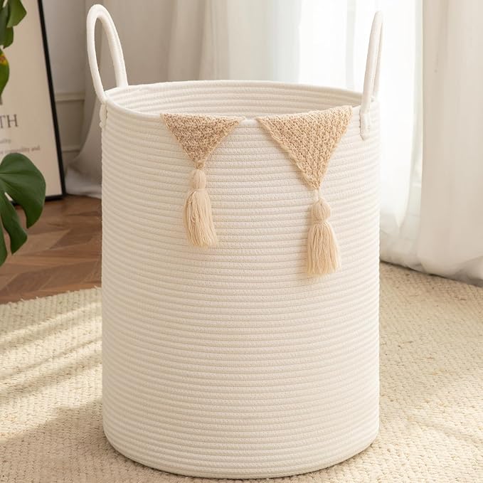 OIAHOMY 60L Nursery Hamper Laundry Basket Laundry Hamper White by MasterofSpaceOptimization