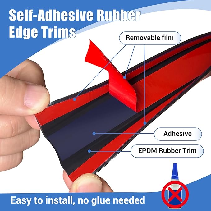 Rubber Edge Trim, 1-3/4 inches Self-Adhesive U Channel Edge Protector for Woods, Flexible U Shaped Peel and Stick Edge Banding, Edge Guard, Fit 1.75"(44mm), 20Ft, Black
