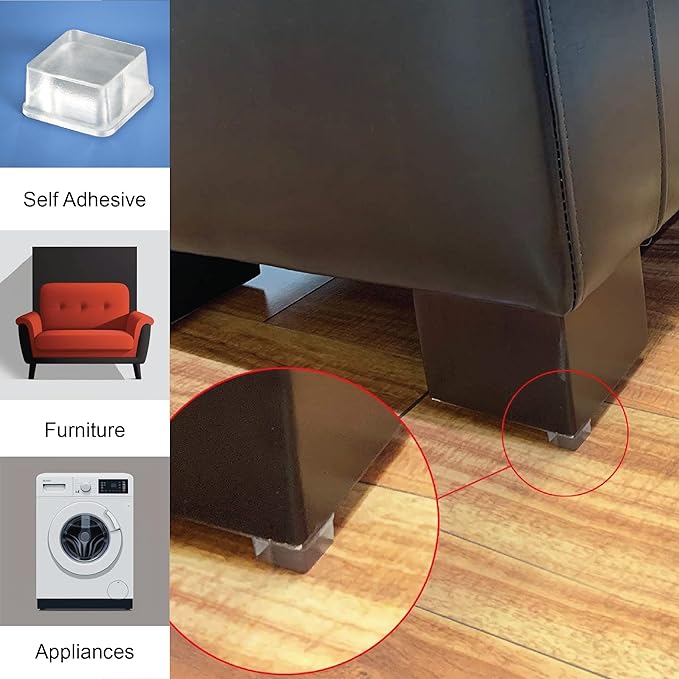 Clear Tall Square Adhesive Rubber Bumper Pads - Rubber Feet for Speakers, Electronics, Furniture, Appliances, Audio Equipment - 50 Pieces