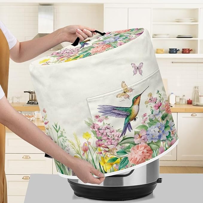 Appliance Dust Covers for Air Fryer & Pressure Cooker, Small Appliance Covers with Pockets Fits Pressure Cooker (6 Quart) and Extra Accessories - Hummingbird Floral