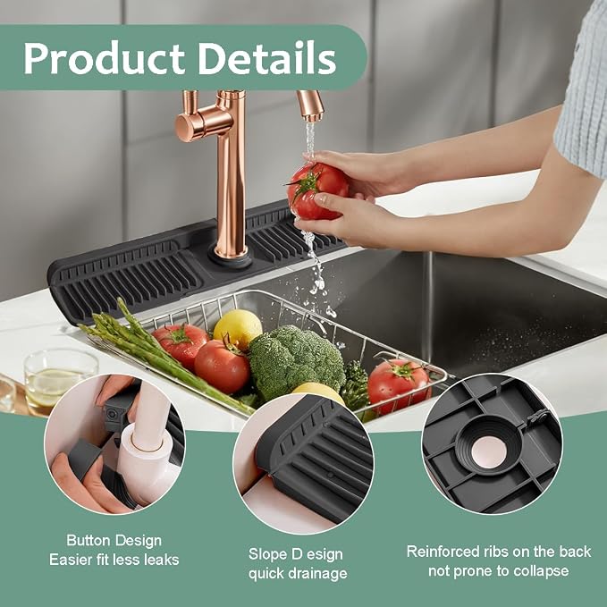 24 Inch Faucet Mat for Kitchen Sink Silicone Folding Faucet Mat for Bathroom - Image 3