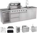 104 Inch Outdoor Kitchen Island, 7200 BTUsGas Grill Combination With Refrigerator and Sink, Outdoor Stainless Steel Barbecue Bar, Propane Grill for Patios, Gardens, Parties