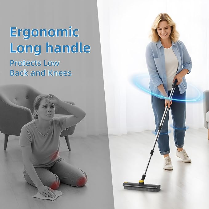 Floor Scrub Brush with Long Handle, 3 in 1 Scrape and Heavy-Duty Stiff Bristle - Image 7