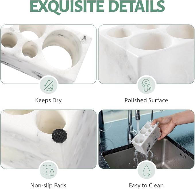 BCS Toothbrush Holder for Bathrooms, 6 Slots Open-Bottom Marble Toothbrush - Image 5
