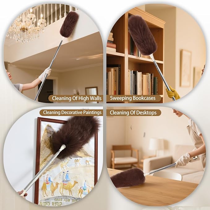 Extendable Lambswool Duster Stainless Steel Handle 133" Removable Feather Duster - Image 5