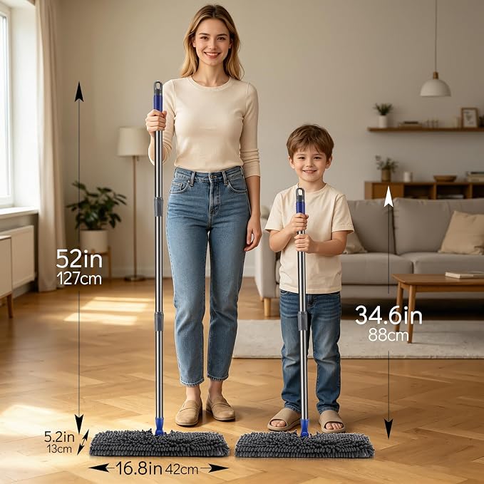 Two Sided Dust Mop for Floor Cleaning, 360°Microfiber Mop - Image 6