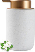 Ceramic Pump Bottle Refillable Lotion Soap Dispenser 12oz Sandstone White | by JiatuA