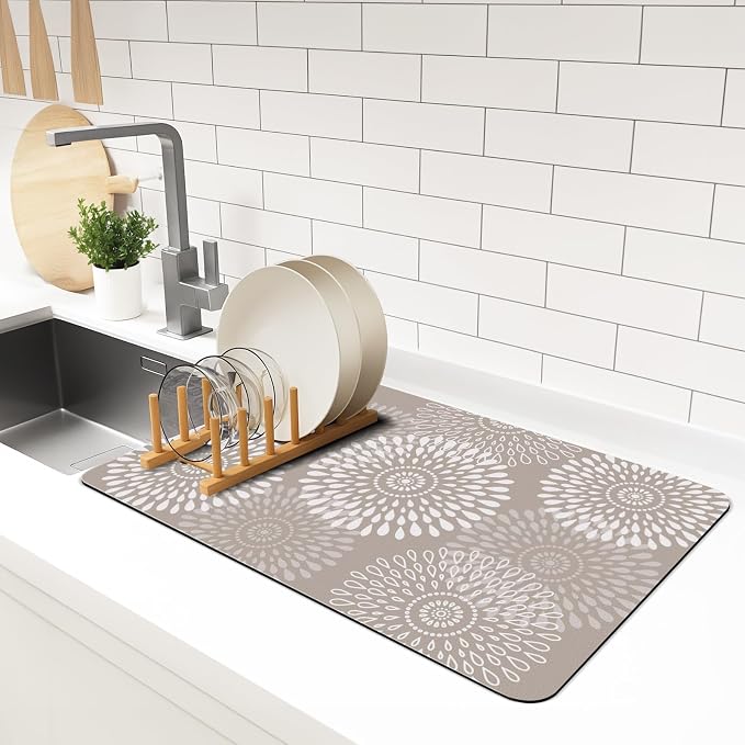 Dish Drying Mat Absorbent Kitchen Counter Mat Rubber Backing Draining Mat | by LuxStep