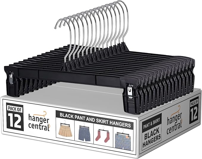 12 Inch 12 Pack Pants Hangers, Slim Plastic Clothes Hangers by HangerCentral
