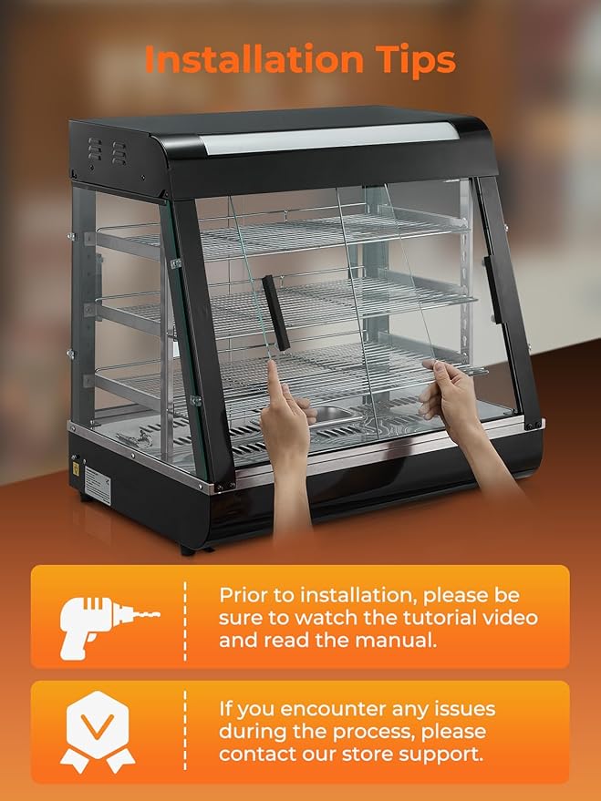 Commercial Food Warmer 26", 3-Tier Heated Display Case w/LED Light and Adjustable Thermostat, Removable Shelves, Countertop Pizza Pastry Warmer for Buffet Restaurant Bakery 1200W