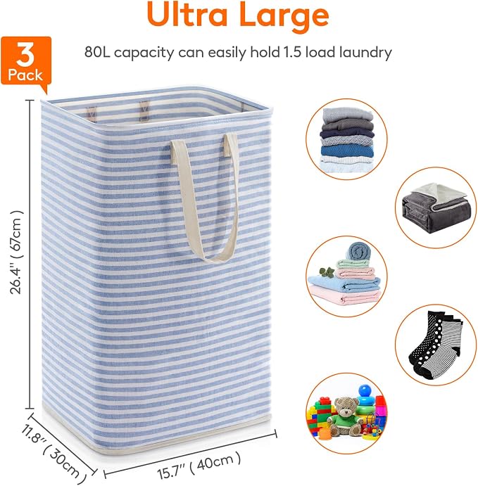 Lifewit 3 Pack Laundry Basket 80L Each, Collapsible Clothes Hamper - Image 3