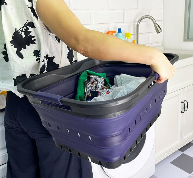 SAMMART 42 Collapsible Plastic Laundry Basket, Foldable Pop Up Storage - Image 3