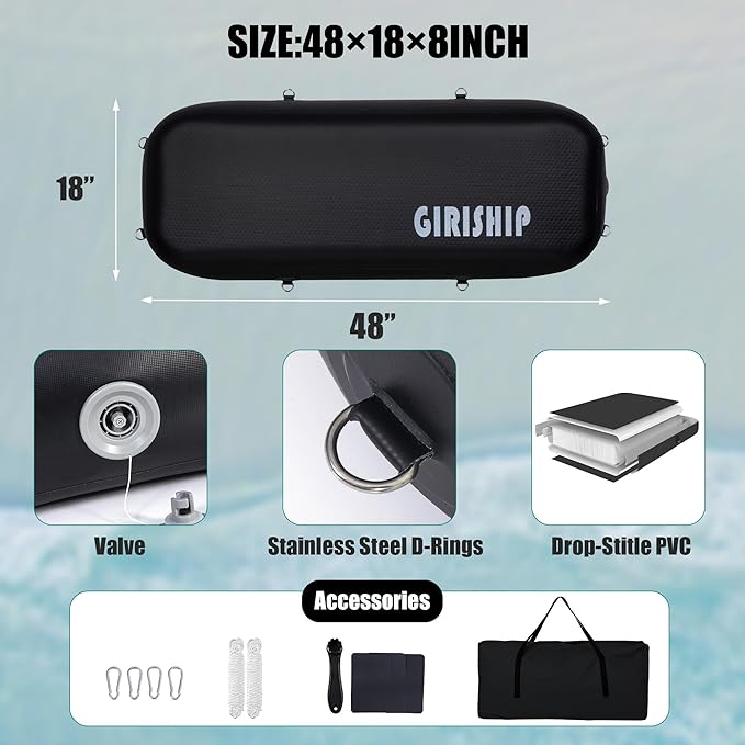 10'×18"/24" Inflatable Boat Bumpers, Large Boat Fenders for Docking, Boat Bumpers for Docking with Mooring Ropes, Heavy Duty Dock Bumper for Yacht or Fishing Boat