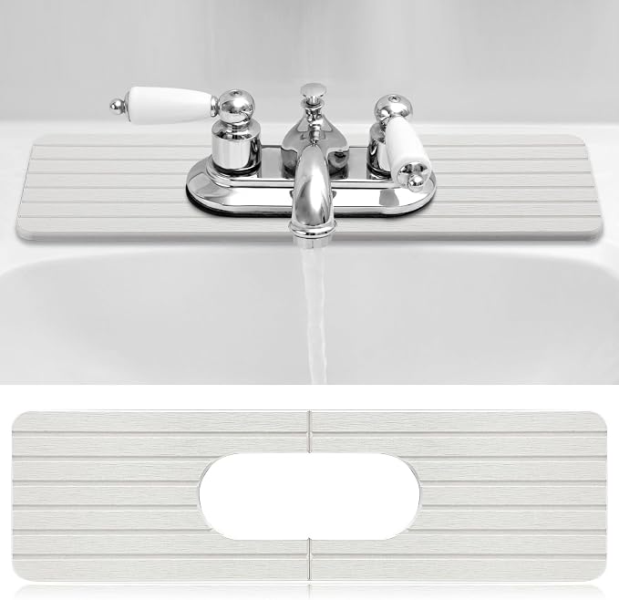 Teenyyou an Oval Hole White Faucet Mat Kitchen Sink 17.32" x 4.6" | Bathroom by Teenyyou