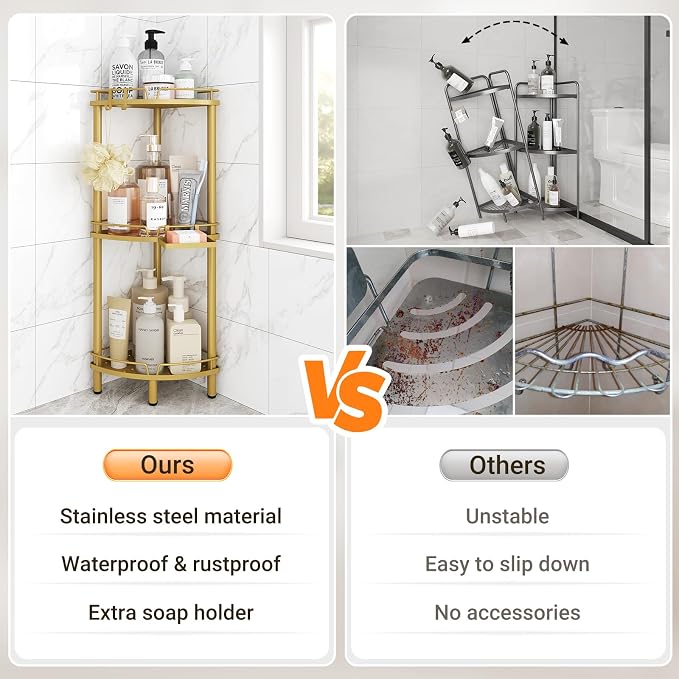 ELYKEN Corner Shower Caddy Standing, 3 Tier Metal Shower Organizer - Image 7