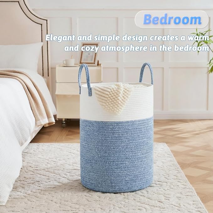 Laundry Basket, Woven Cotton Rope Laundry Hamper, 60L - Image 3