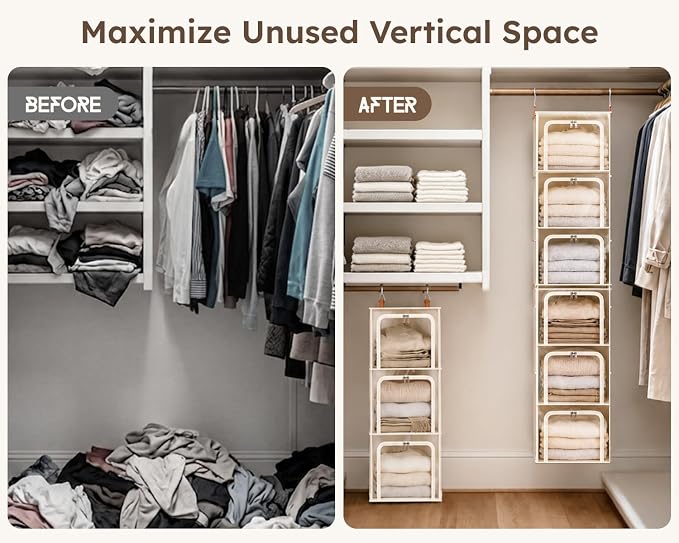 4-Tier Modular Hanging Closet Organizer Shelves, 2+2 Modular Design, Vertical - Image 5
