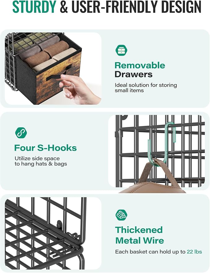 Hanging Closet Organizer with Drawers, 4 Tier Metal Closet Organizers and - Image 3