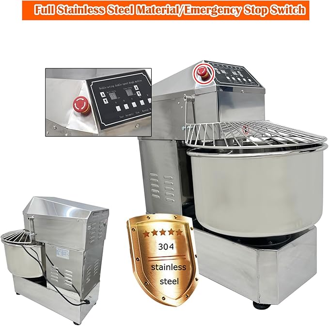 40L Stand Dough Mixer, Double-acting Double-speed Dough Machine with Variable Frequency for Commercial, Stand Spiral Food Mixer for Mixing Pizza Bread Dough in Restaurants Bakeries