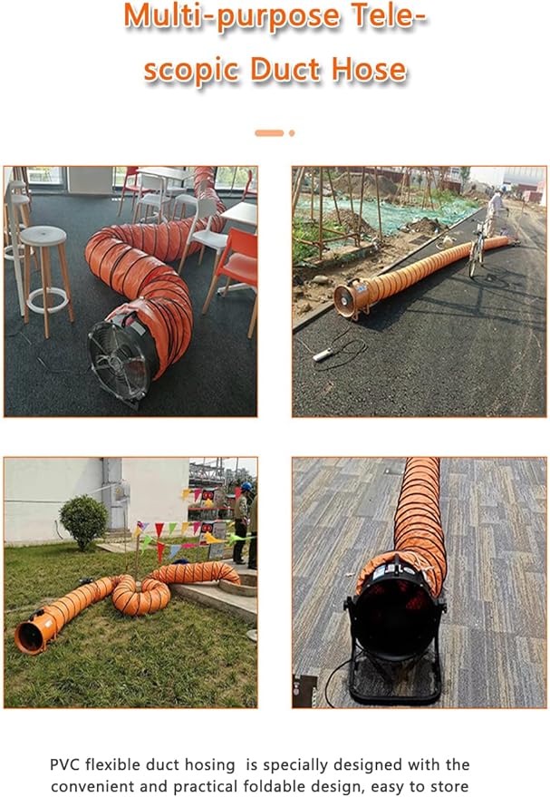 16FT PVC Flexible Duct Hose 12 Inch Duct Hosing with Adjustable Rope for Utility Blower Exhaust Fan Ducting Hose Folding exhaust duct Easy Storage【12 In*16Ft】