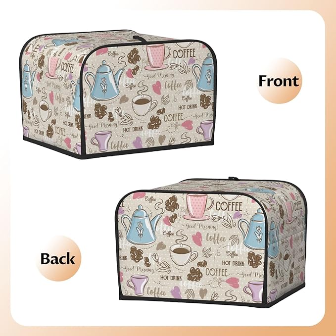 Beige Coffee Love Heart 4 Slice Toaster Cover, Waterproof Toaster Dust Cover Bread Maker Protective For Small Kitchen Appliance Dining Room Table Home Decor Gifts