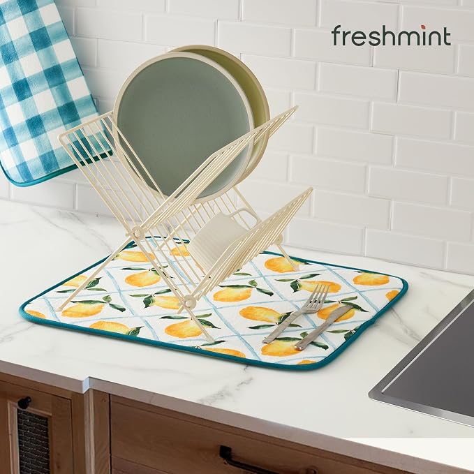 FRESHMINT Dish Drying Mats 2 Pack, Farmhouse Lemon | Quick Dry, Ultra Absorbent - Image 5