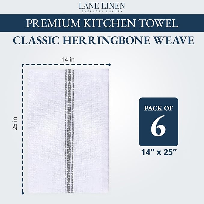 LANE LINEN Hand Towels for Kitchen 100% Cotton Absorbent Lint-Free 6 Pack - Image 2