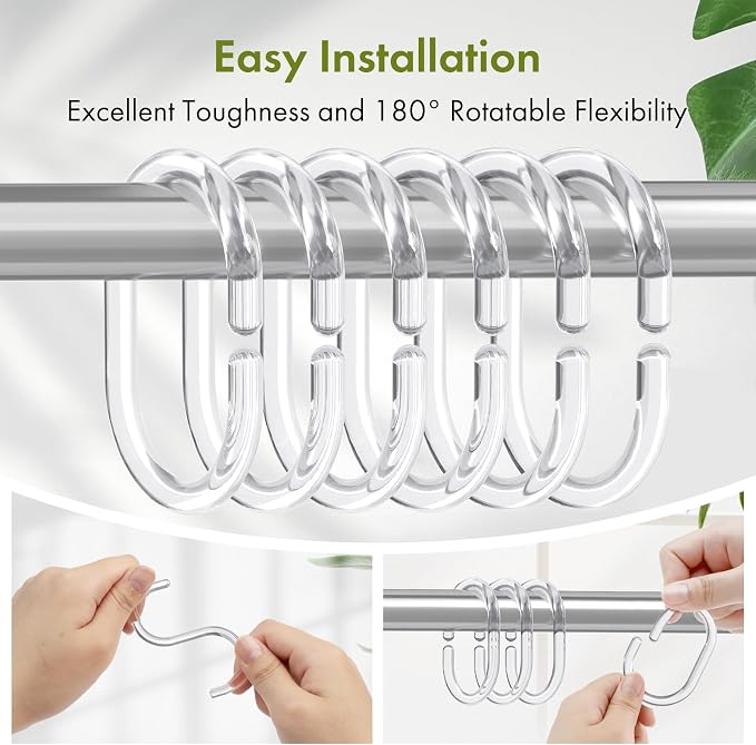 Amazer Shower Curtain Rings, Rust Proof Shower Rings C Shaped Shower Hooks - Image 5