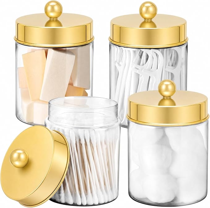Amolliar Acrylic Apothecary Jar Bathroom Qtip Holder Gold 4 Pack by Amolliar