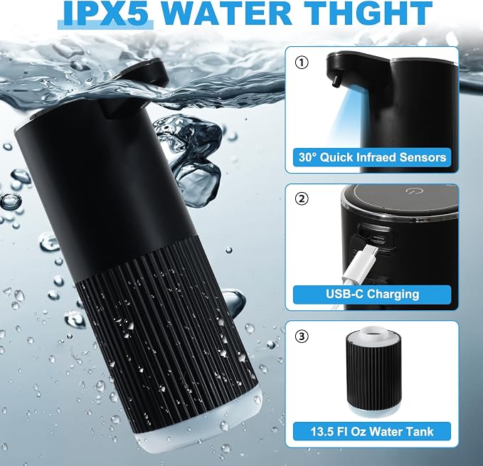 RYTOXILO Automatic Soap Dispenser, 1 Pack Black Touchless Liquid Soap Dispenser - Image 5