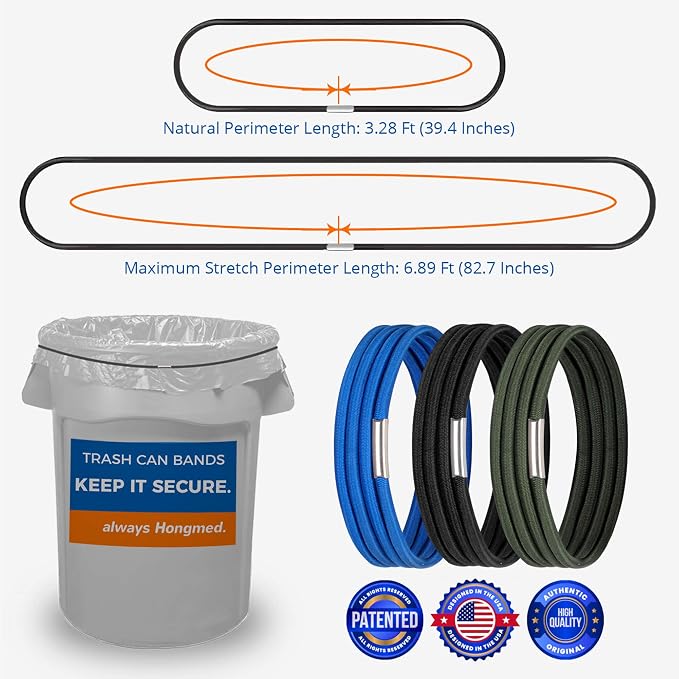 Trash Can Bands Set of 3, Fits 32 to 55 Gallon Cans, Large Elastic Rubber Bands - Image 2