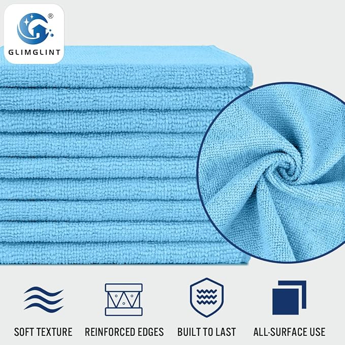 GLIMGLINT Blue Microfiber Cleaning Cloth, 150PK Reusable Cleaning Rags - Image 3