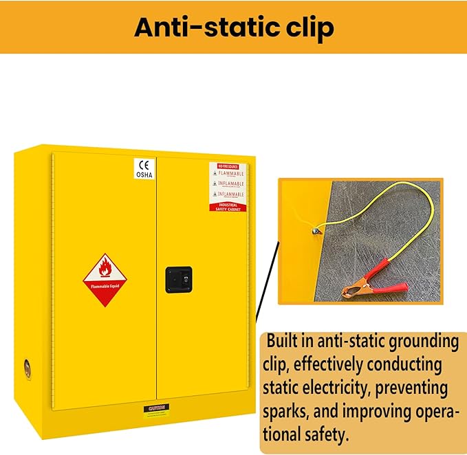 53" H x 47" D x 21" W Flammable Storage Cabinet, Galvanized Steel Safety Cabinets, Flammable Liquid Storage Fireproof Cabinet for Commercial, Industrial Use Yellow