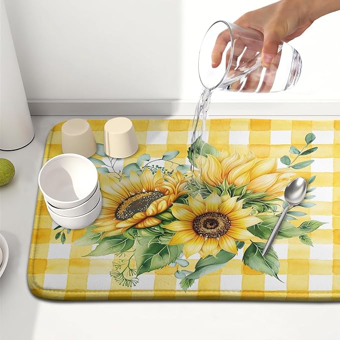 Sunflower Dish Drying Mat 16x18 Inch Absorbent Reversible Summer Sunflower - Image 6