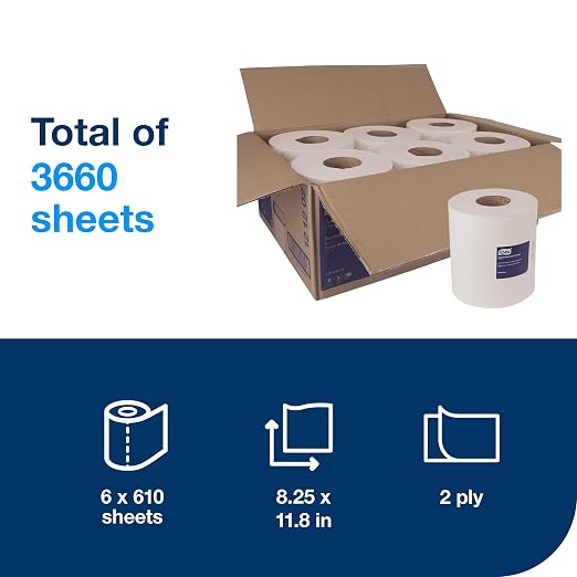 Tork Centerfeed Paper Towel White M2, High Absorbency, 6 x 610 Sheets - Image 3