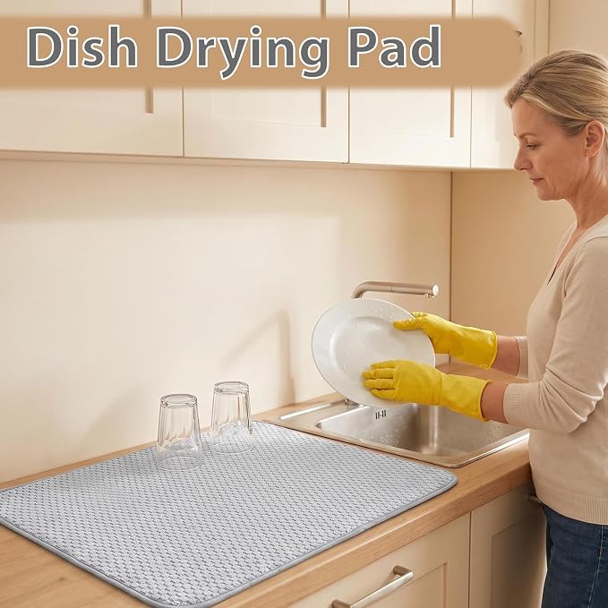 3 Pcs Extra Large Size Dish Drying Mat, Absorbent Microfiber Dishes Drainer Mats - Image 7