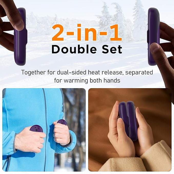 AI Hand Warmers Rechargeable 2 Pack, 6000mAh Electric Pocket Heater with 20H Heating, 3 Levels, Snap-On 2-in-1 Design, Winter Gift for Men & Women, Hiking, Hunting, Outdoor
